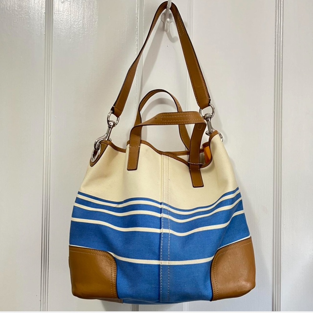 Coach Blue and Tan Shoulder Hadley Bag